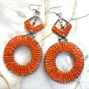 HANDMADE TANGERINE BEADED DANGLE EARRINGS